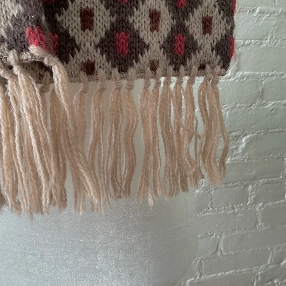 Winters Dream Soft Knit Scarf Fair Isle Print Double Weave Fringe Boho Chic